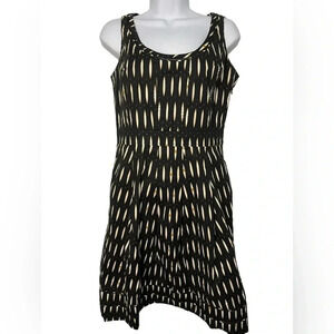 Tory Burch Fit & Flare Tribal Dress Size 10 Black/Tan/White EUC